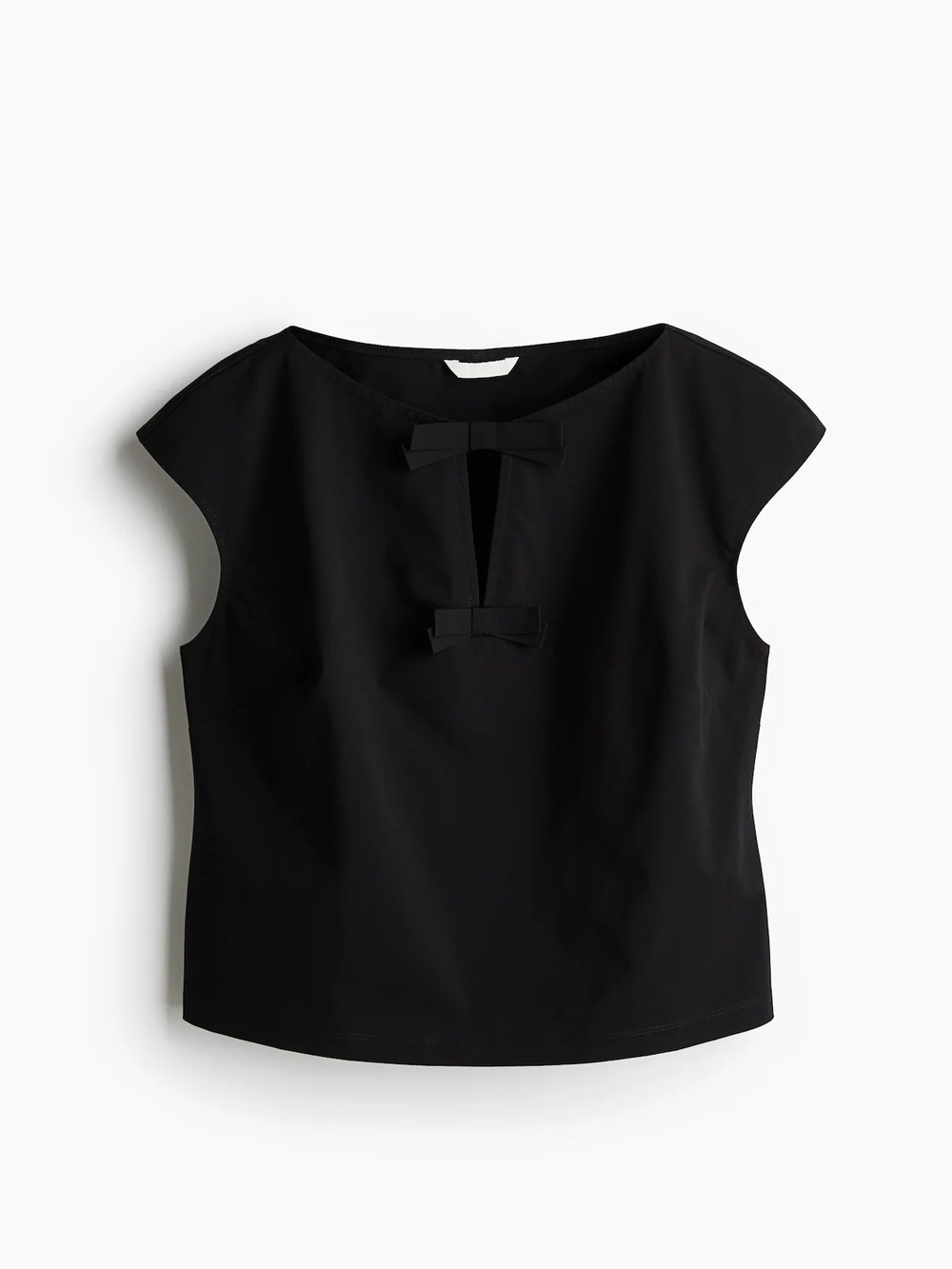 H&M Women’s Black Bow-Front Cap Sleeve Blouse NWOT
